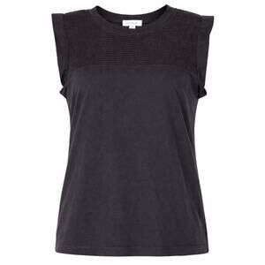 Evereve Sz S Dark Grey Sleeveless Top Pointelle Mesh Detail Crewneck Cotton